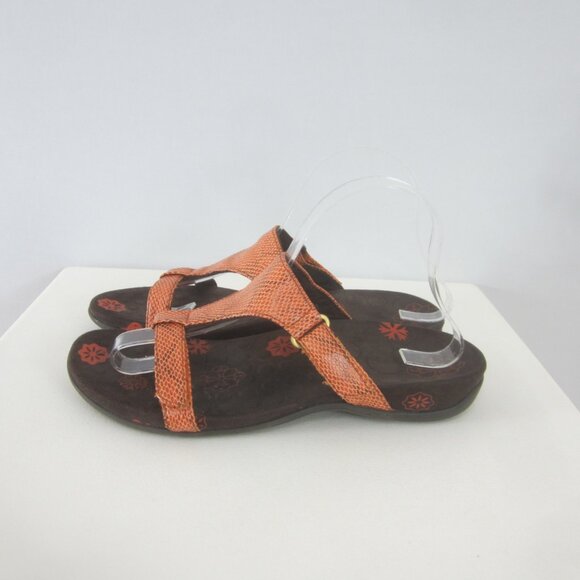 Orthoheel Womens 8 - 8.5 Orange Snakeskin Slip On Strappy Sandals Comfort Shoe - Picture 2 of 15
